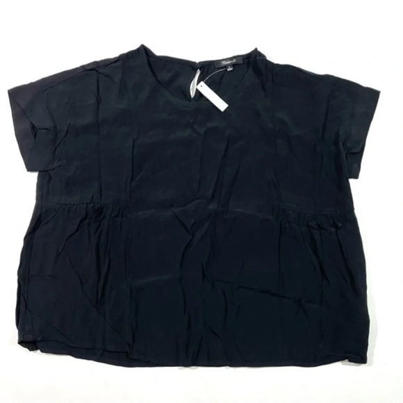 New Madewell Cuffed Sleeve Shirred Top Small Black - Picture 3 of 9